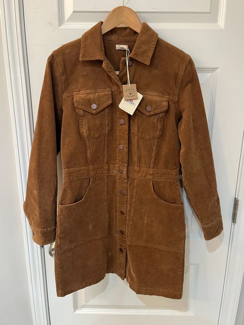 NWT! Faherty Michelle Stretch Brown Corduroy‎ Button Up Shirt Dress Preppy Sz. 8